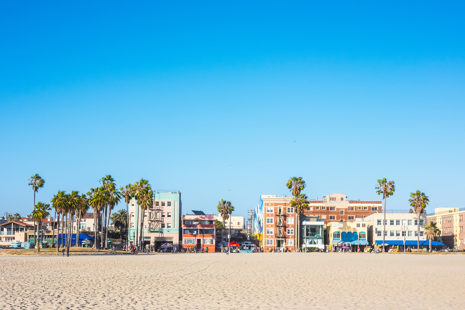 Venice, CA beachfront facade of establishments